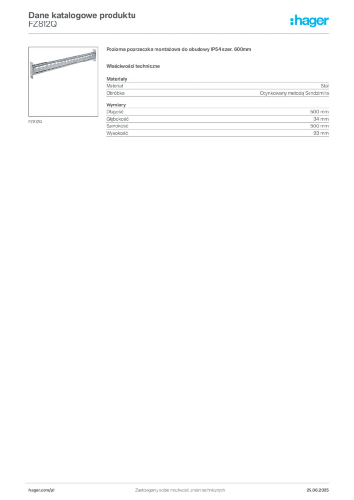 Zdjęcie Hager Dane katalogowe produktu FZ812Q | Hager Polska
