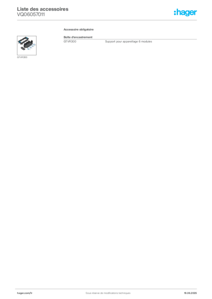 Image Hager Fiche technique du produit VQ06057011 | Hager France