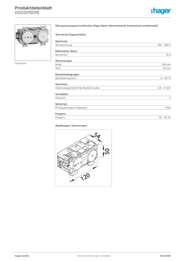 Bild Hager Produktdatenblatt G003019016 | Hager Deutschland
