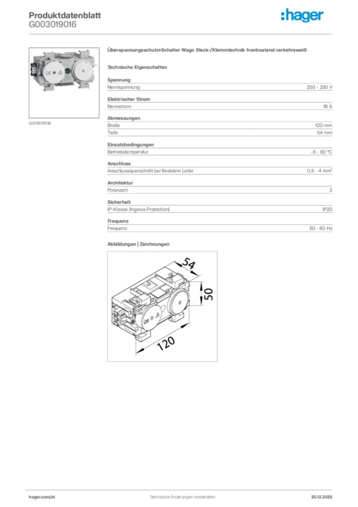 Bild Hager Produktdatenblatt G003019016 | Hager Deutschland