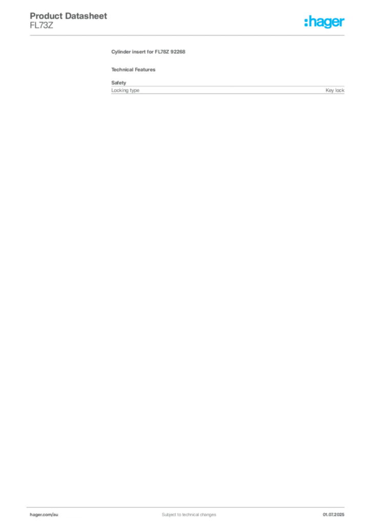 Image Hager Product data sheet FL73Z  | Hager Australia