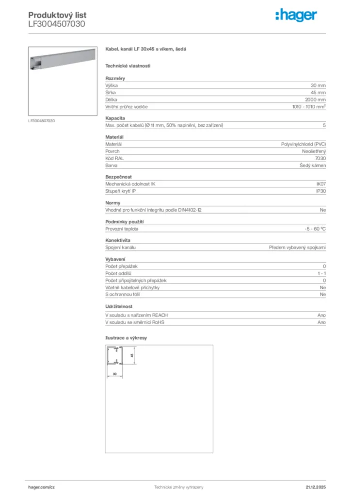 Obrázek Hager Produktový list LF3004507030 | Hager