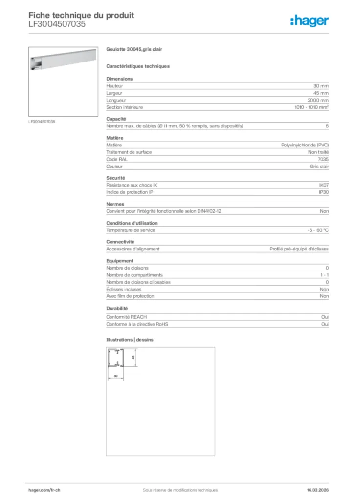 Image Hager Fiche technique du produit LF3004507035 | Hager Suisse