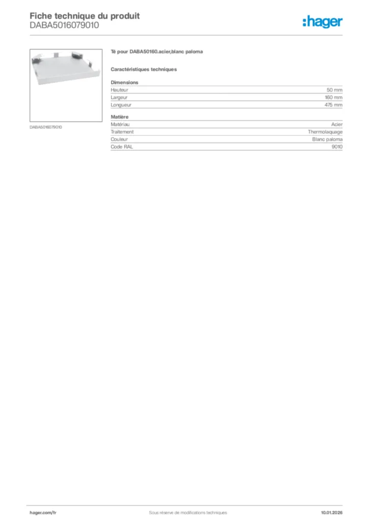 Image Hager Fiche technique du produit DABA5016079010 | Hager France