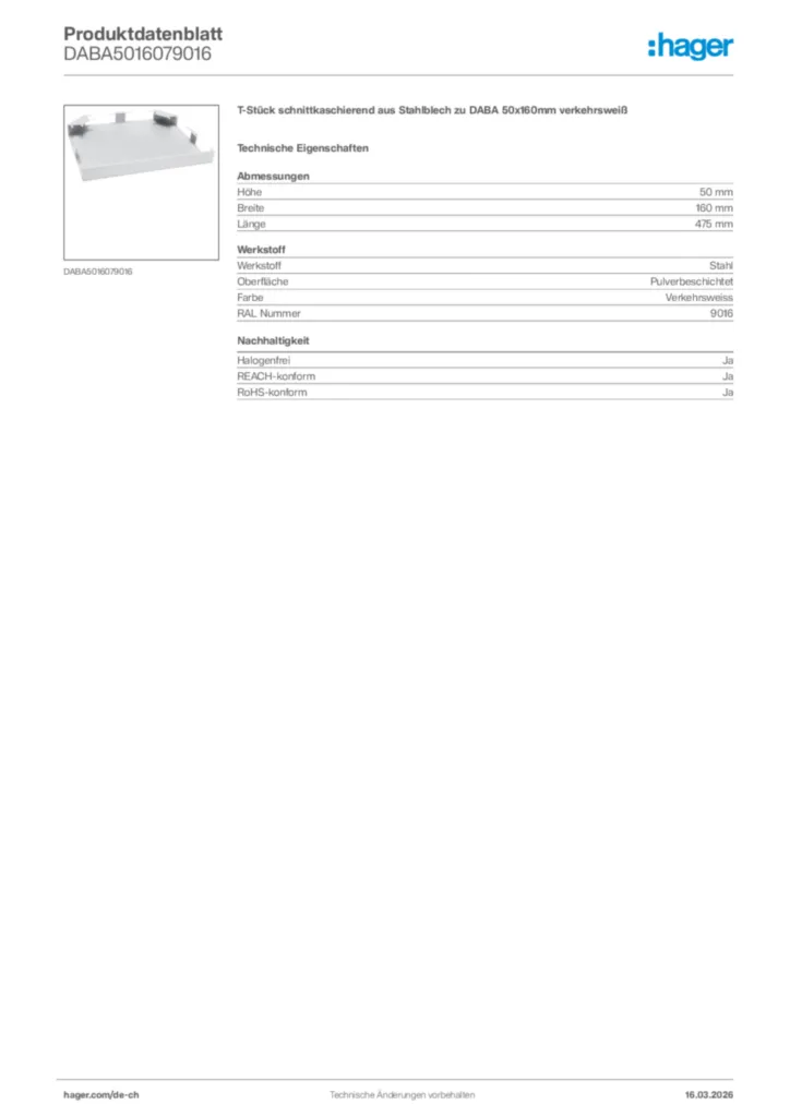 Bild Hager Produktdatenblatt DABA5016079016 | Hager Schweiz