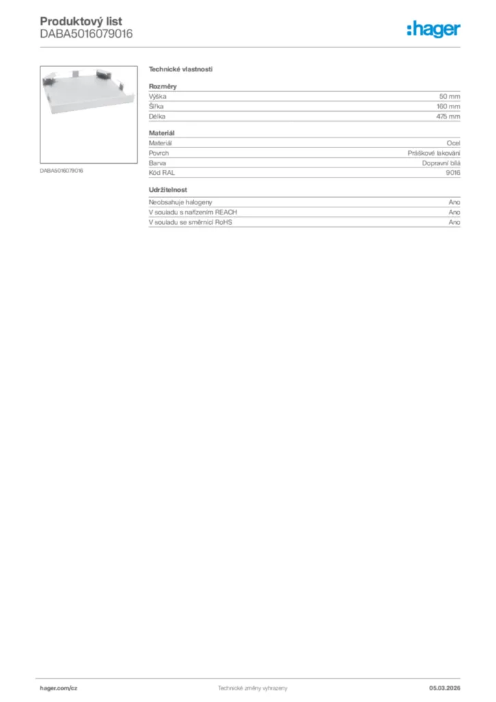 Obrázek Hager Product data sheet DABA5016079016 | Hager