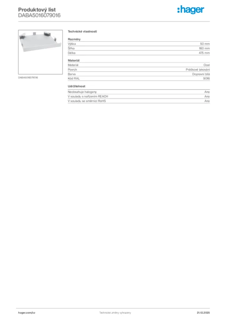 Obrázek Hager Produktový list DABA5016079016 | Hager