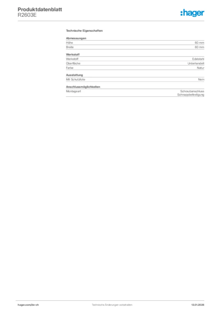 Bild Hager Produktdatenblatt R2603E | Hager Schweiz