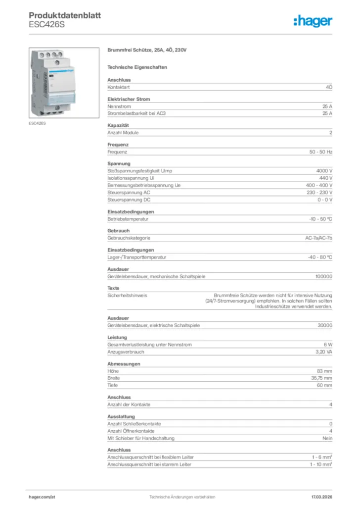 Bild Hager Produktdatenblatt ESC426S | Hager Deutschland