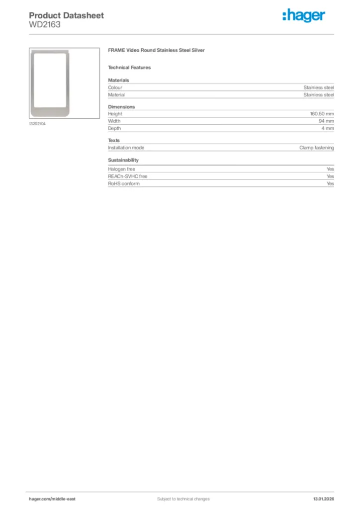 Image Hager Product data sheet WD2163  | Hager