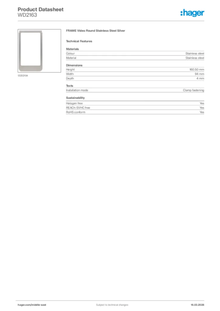 Image Hager Product data sheet WD2163  | Hager