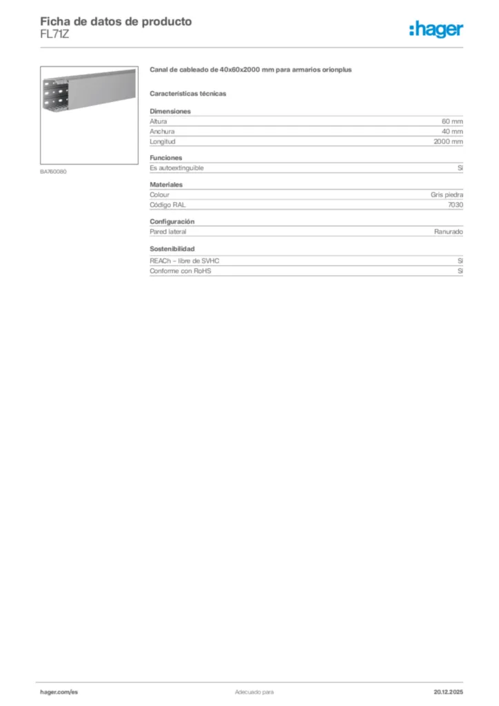 Imagen Hager Ficha de datos de producto FL71Z | Hager España