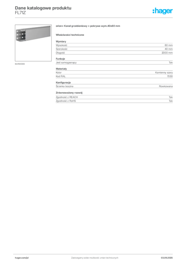 Zdjęcie Hager Dane katalogowe produktu FL71Z | Hager Polska