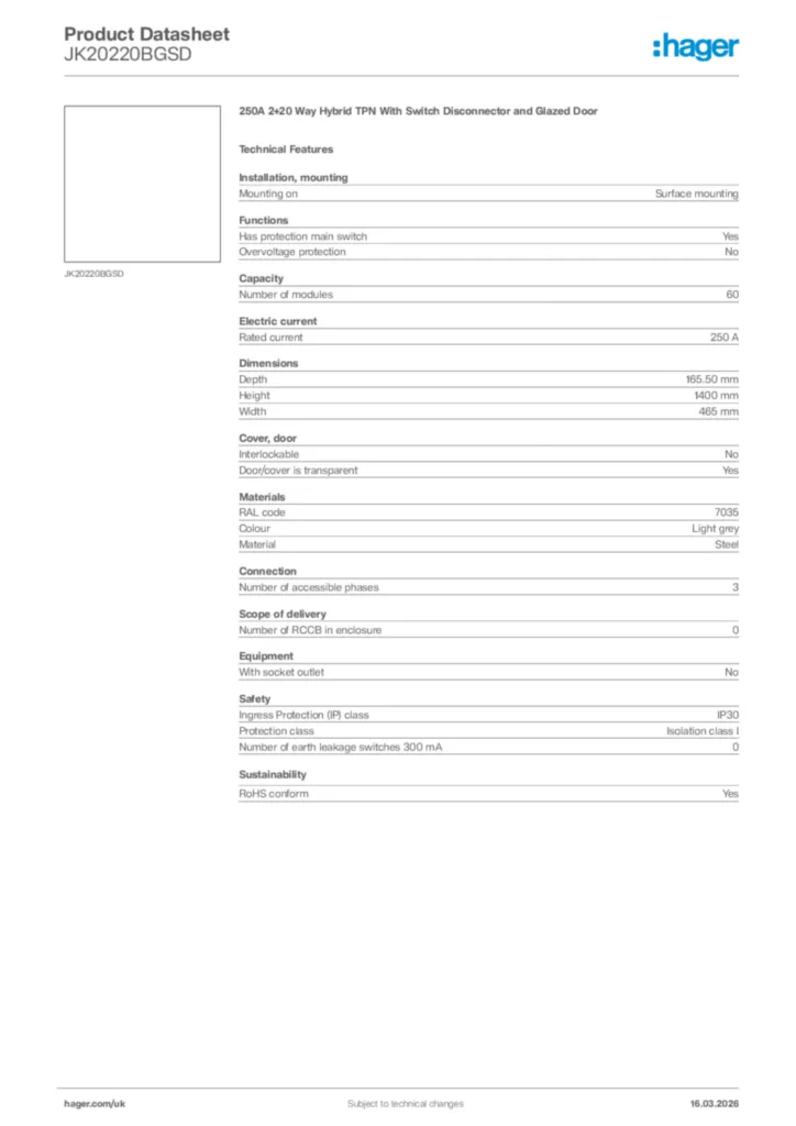 Image Hager Product data sheet JK20220BGSD  | Hager