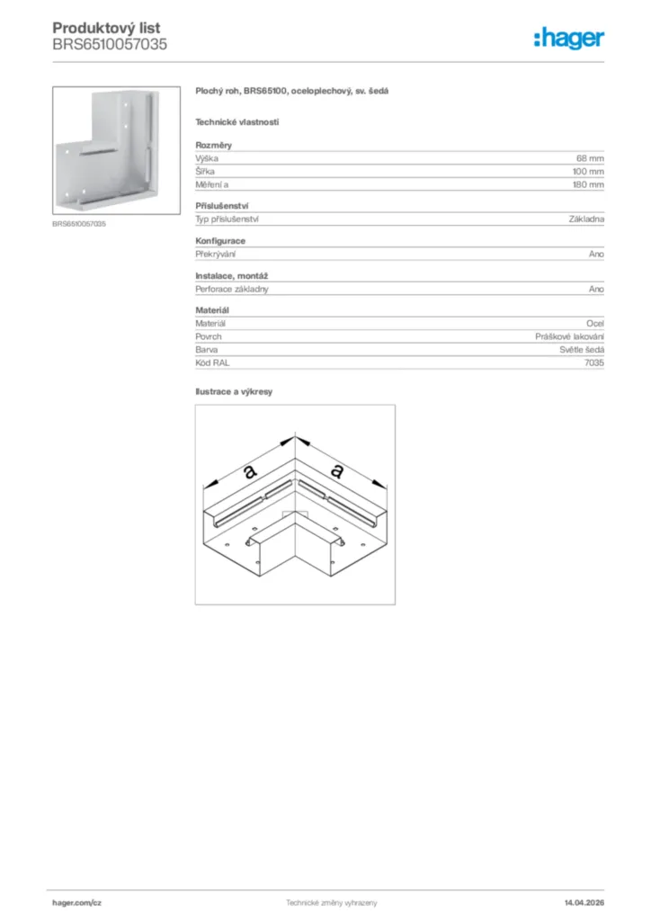 Obrázek Hager Product data sheet BRS6510057035 | Hager