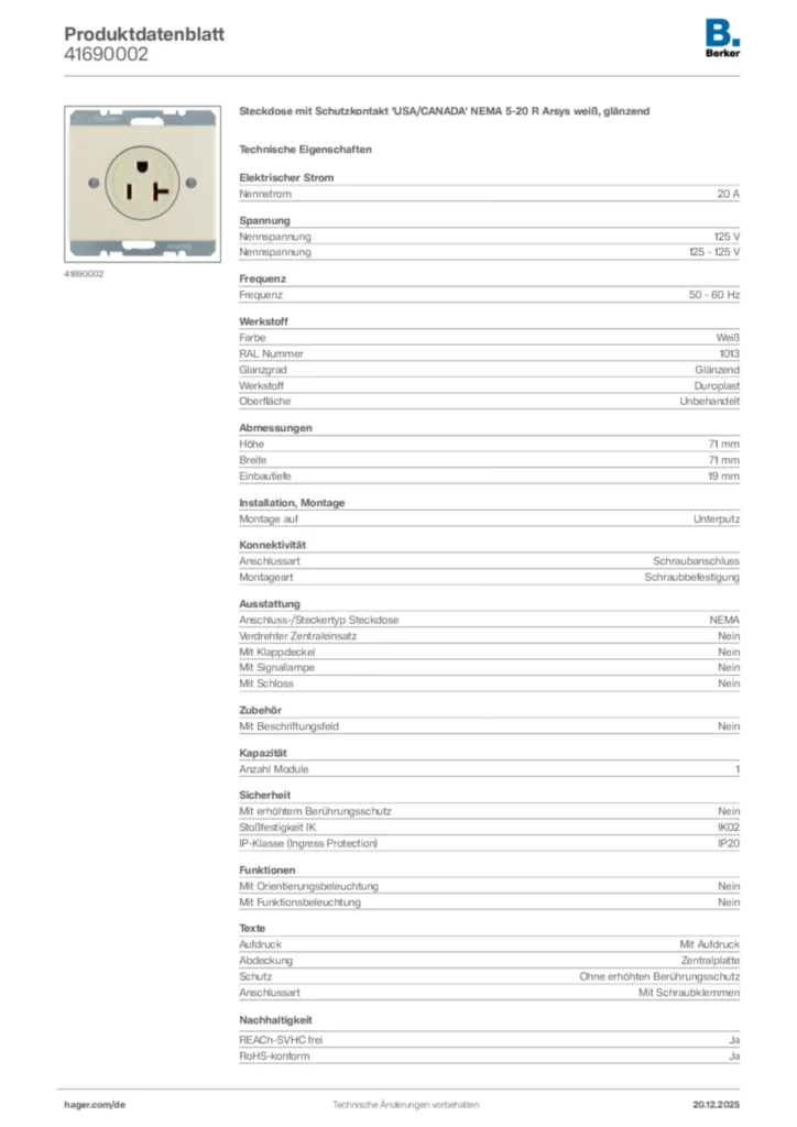 Bild Berker Produktdatenblatt 41690002 | Hager Deutschland