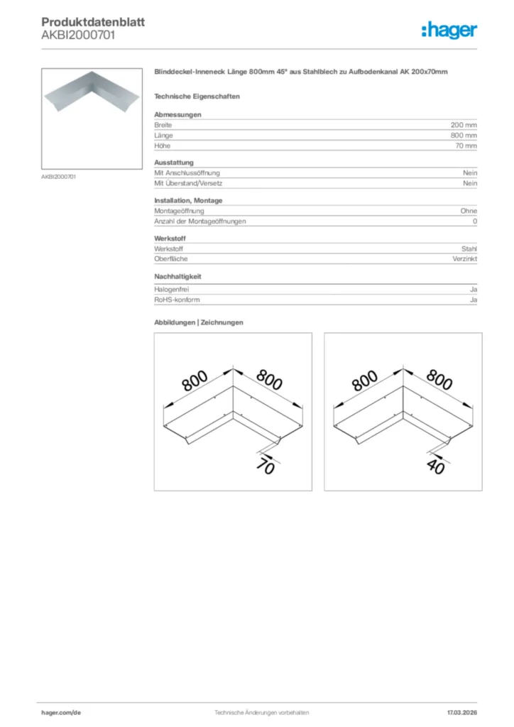 Bild Hager Produktdatenblatt AKBI2000701 | Hager Deutschland