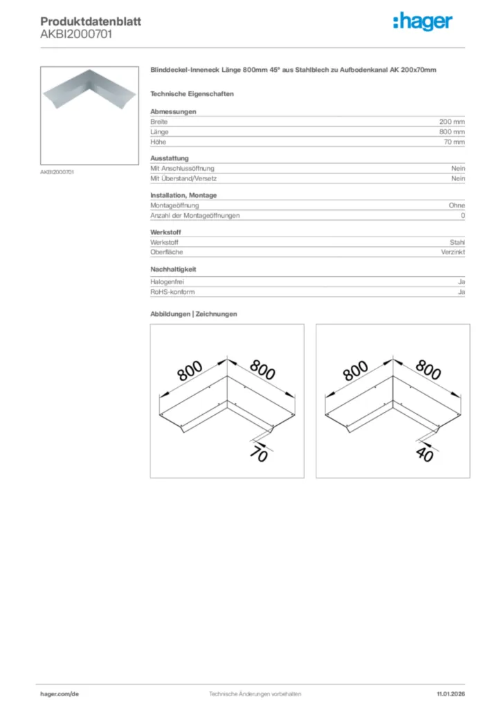 Bild Hager Produktdatenblatt AKBI2000701 | Hager Deutschland