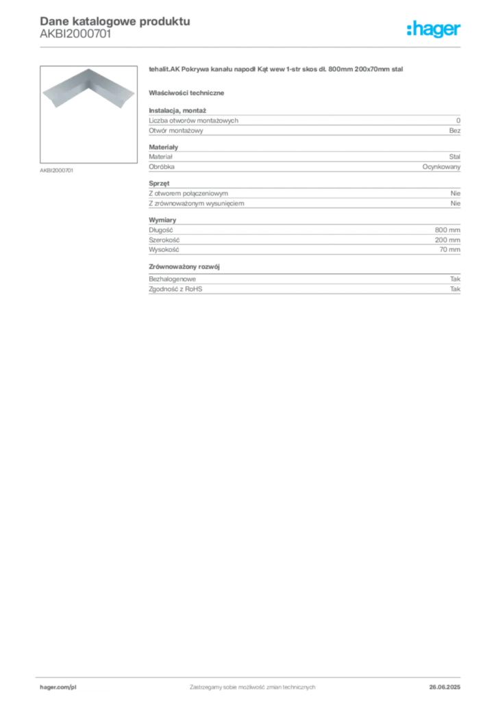 Zdjęcie Hager Dane katalogowe produktu AKBI2000701 | Hager Polska