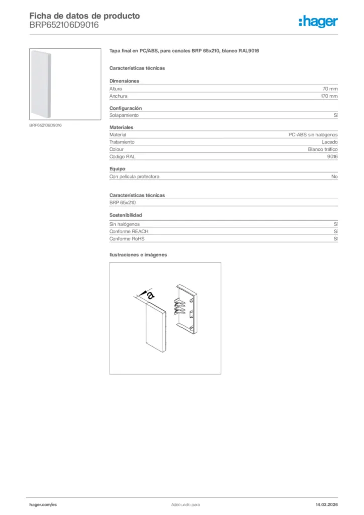 Imagen Hager Ficha de datos de producto BRP652106D9016 | Hager España
