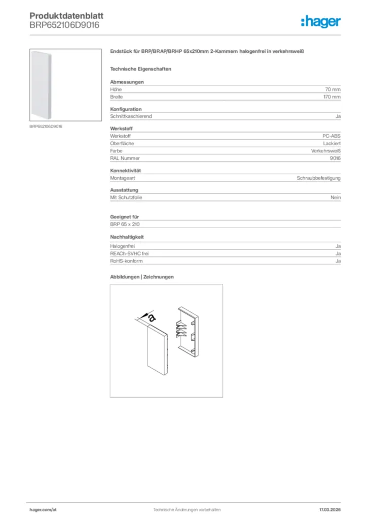Bild Hager Produktdatenblatt BRP652106D9016 | Hager Deutschland