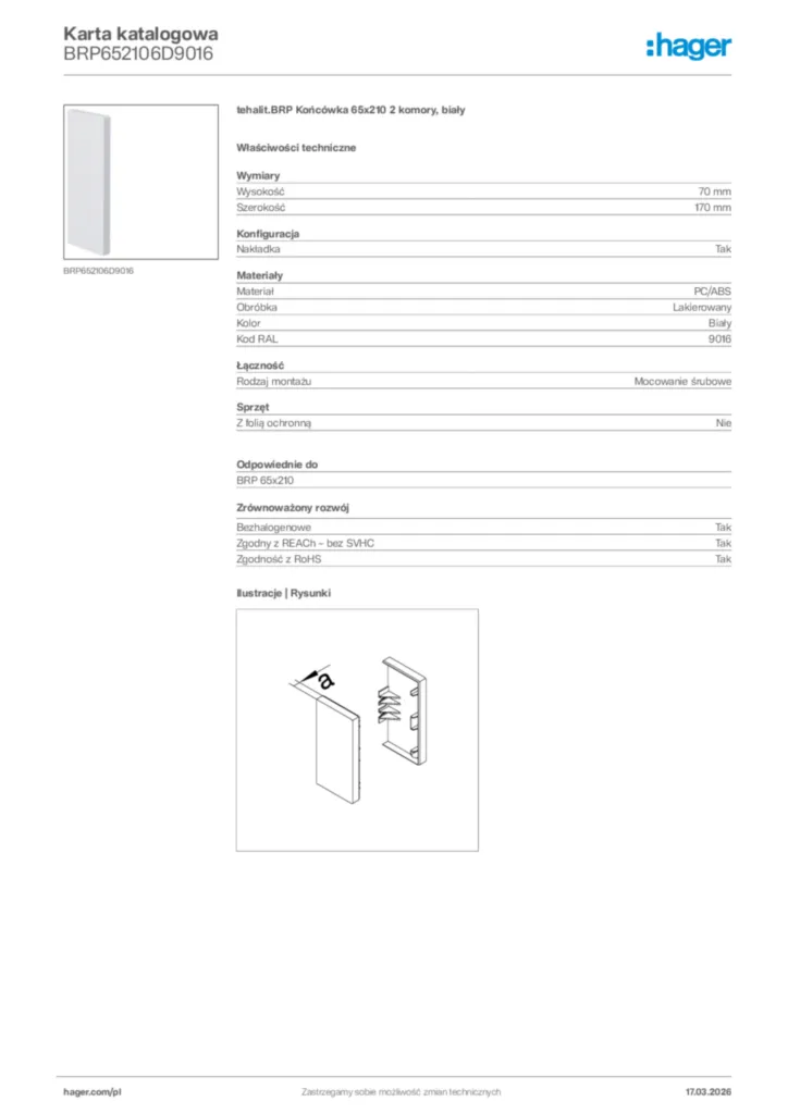 Zdjęcie Hager Karta katalogowa BRP652106D9016 | Hager Polska