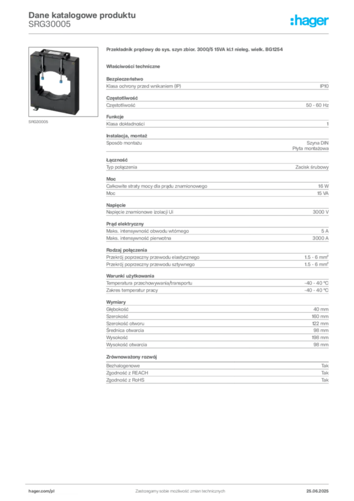 Zdjęcie Hager Dane katalogowe produktu SRG30005 | Hager Polska