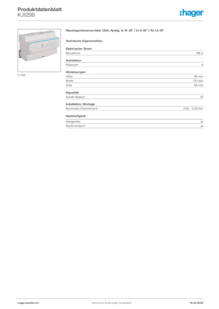 Bild Hager Produktdatenblatt KJ125B | Hager Schweiz