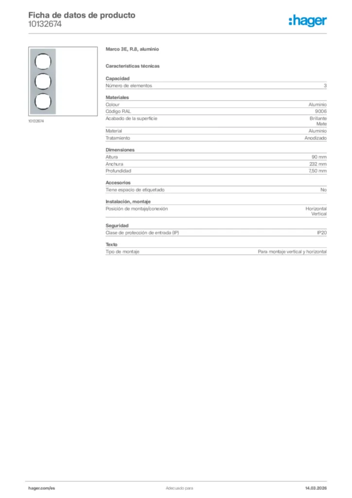 Imagen Hager Ficha de datos de producto 10132674 | Hager España