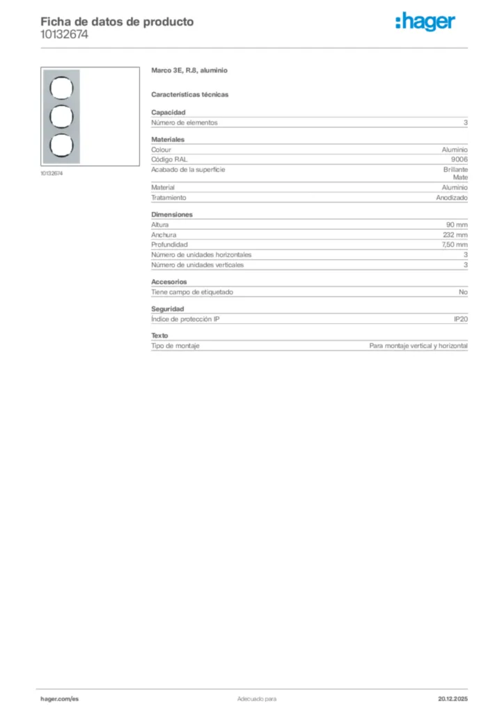 Imagen Hager Ficha de datos de producto 10132674 | Hager España