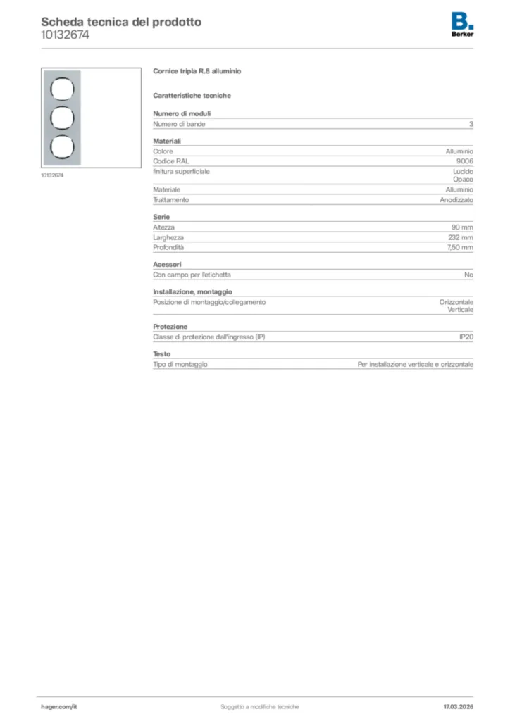 Immagine Berker Scheda tecnica del prodotto 10132674 | Hager Italia