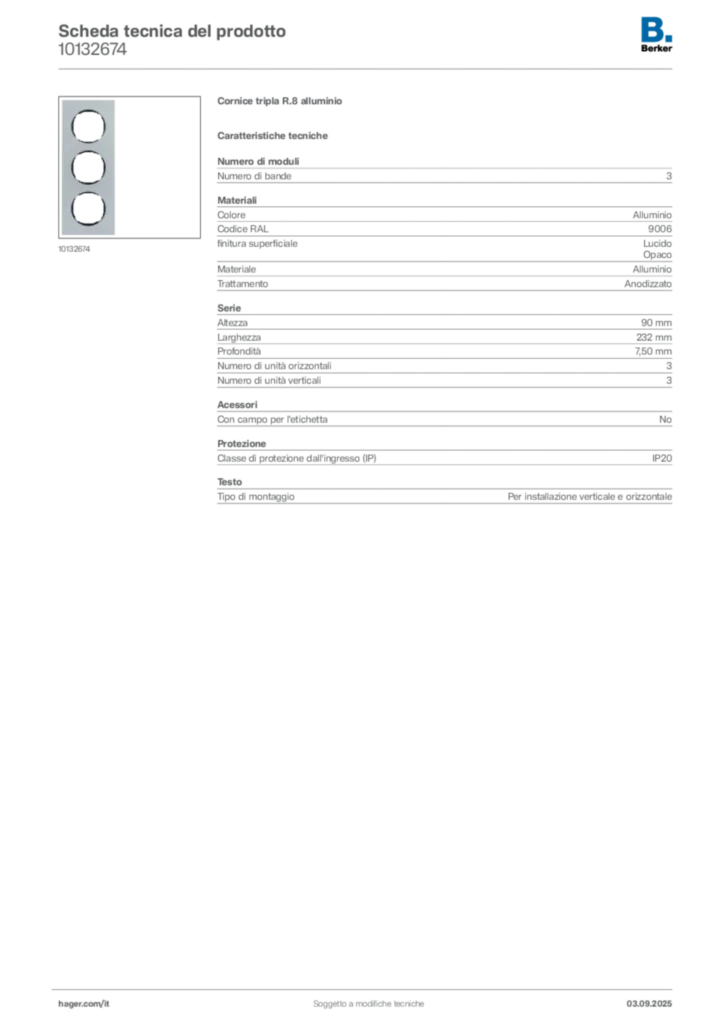 Immagine Berker Scheda tecnica del prodotto 10132674 | Hager Italia