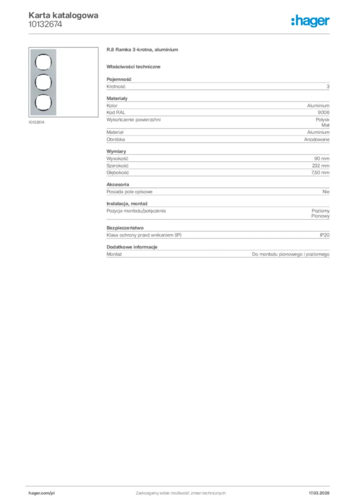 Zdjęcie Hager Karta katalogowa 10132674 | Hager Polska