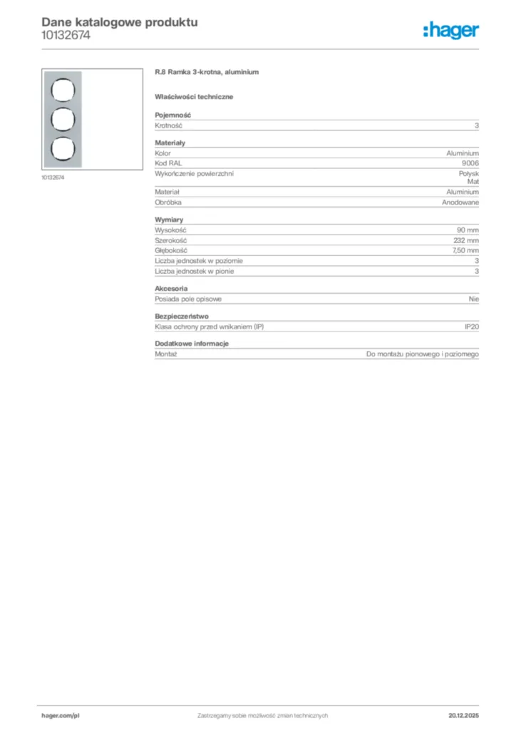 Zdjęcie Hager Dane katalogowe produktu 10132674 | Hager Polska