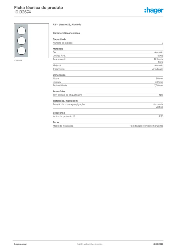Imagem Hager Ficha técnica do produto 10132674 | Hager Portugal