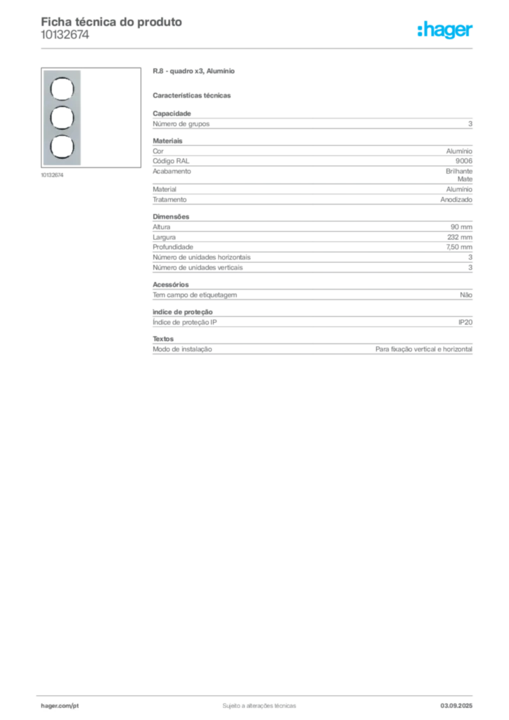 Imagem Hager Ficha técnica do produto 10132674 | Hager Portugal