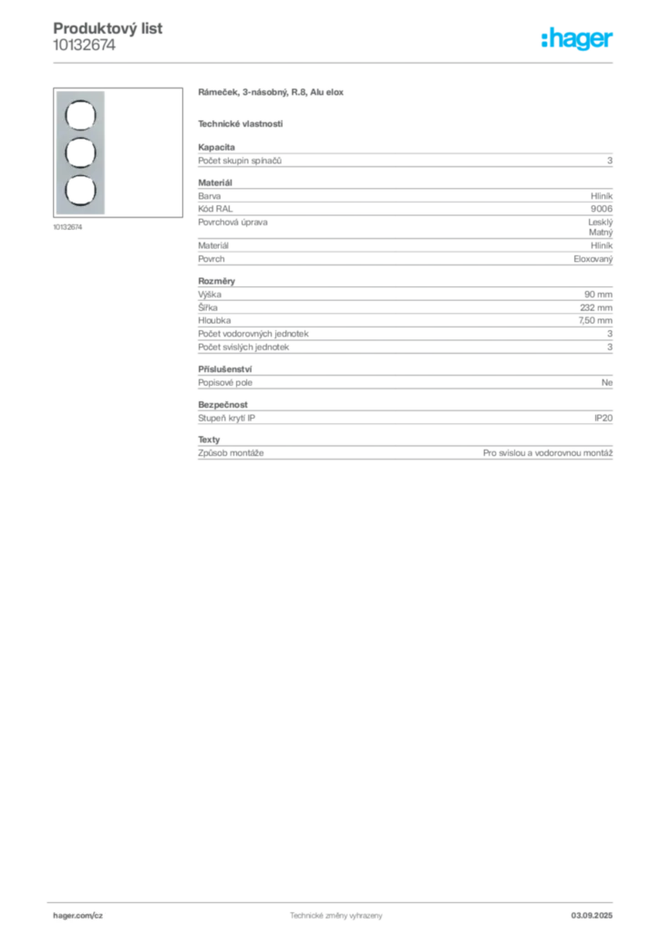 Obrázek Hager Produktový list 10132674 | Hager