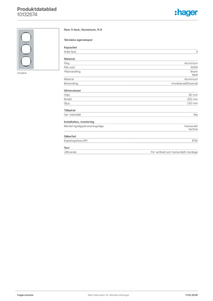 Bild Hager Produktdatablad 10132674 | Hager Sverige