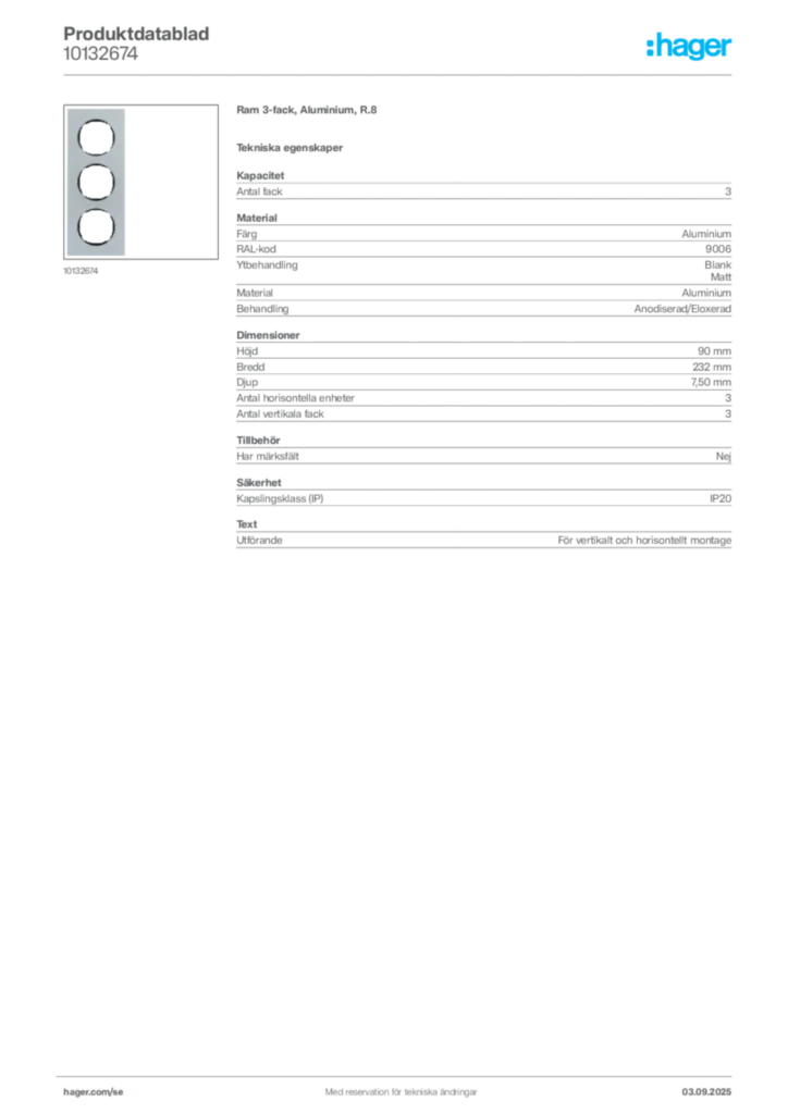 Bild Hager Produktdatablad 10132674 | Hager Sverige
