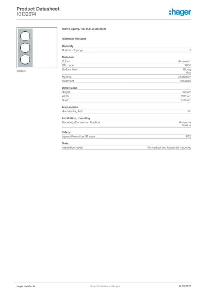 Image Hager Product data sheet 10132674  | Hager