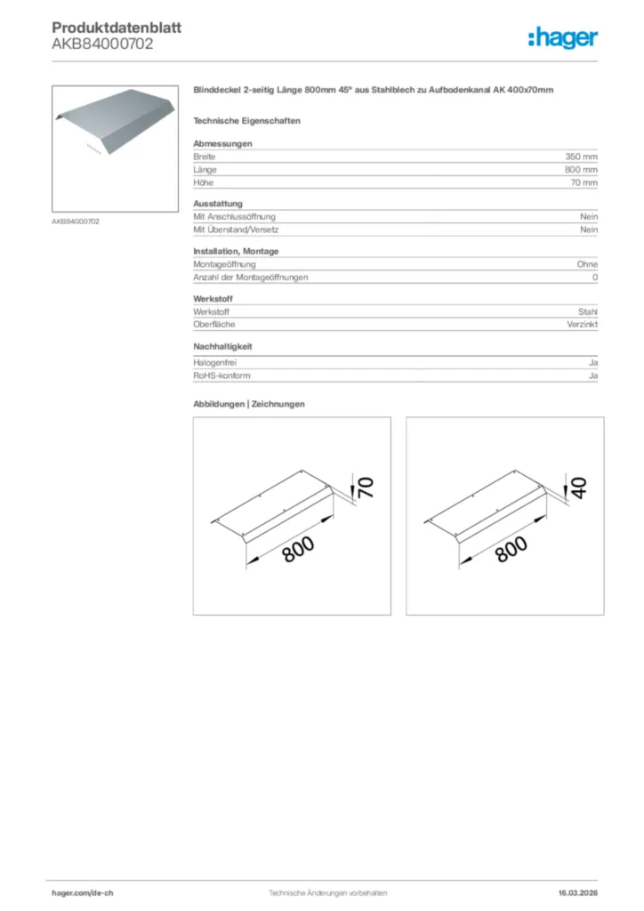 Bild Hager Produktdatenblatt AKB84000702 | Hager Schweiz