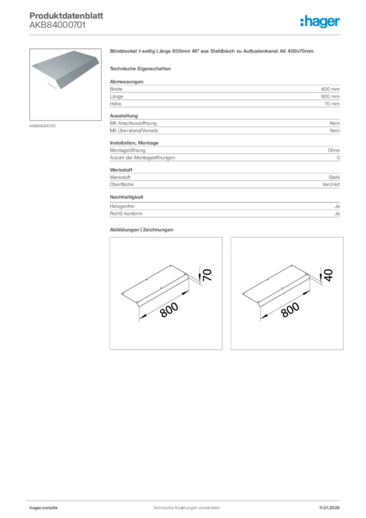 Bild Hager Produktdatenblatt AKB84000701 | Hager Deutschland