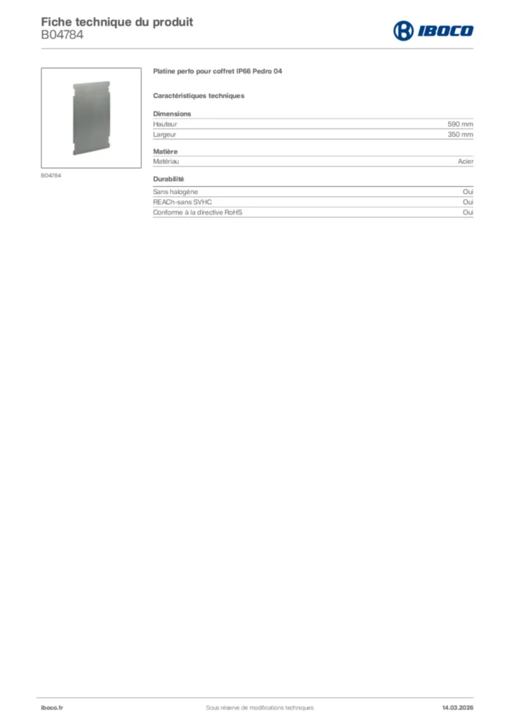 Image Iboco Fiche technique du produit B04784 | Hager France