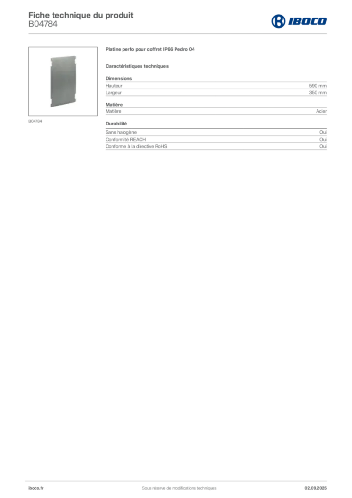 Image Iboco Fiche technique du produit B04784 | Hager France