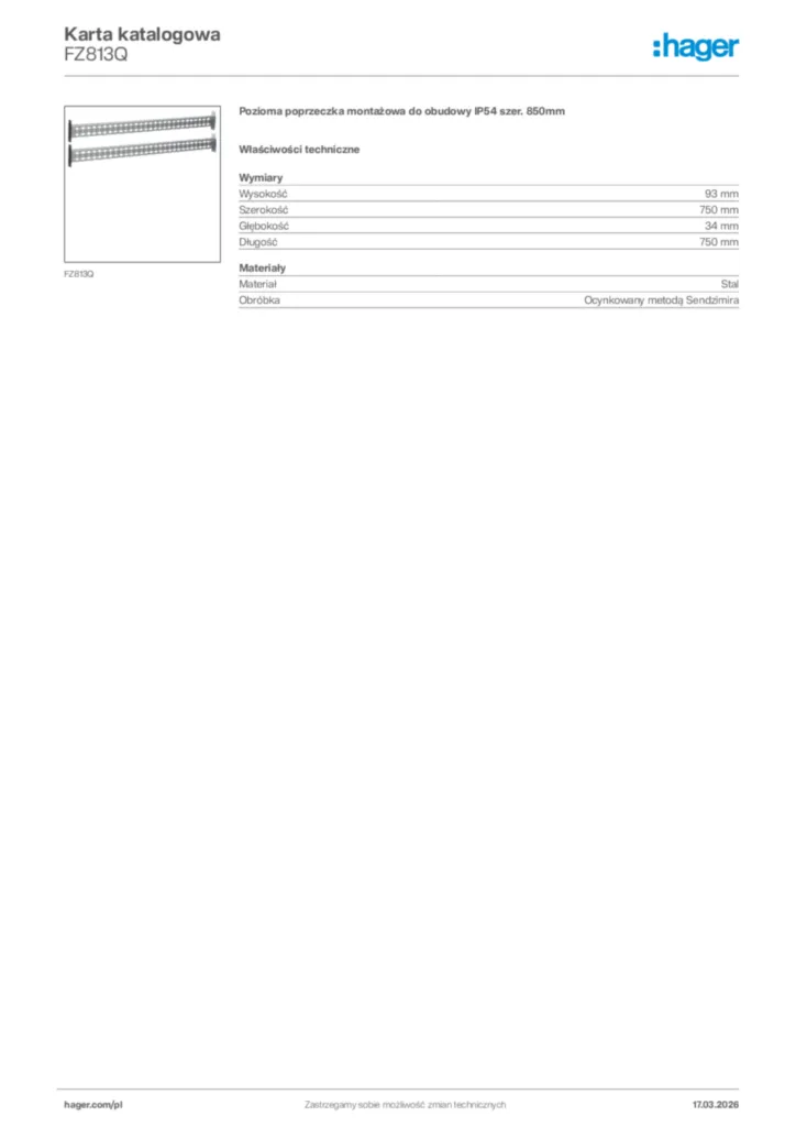 Zdjęcie Hager Karta katalogowa FZ813Q | Hager Polska