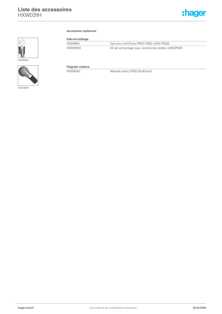 Image Hager Fiche technique du produit HXW031H | Hager France