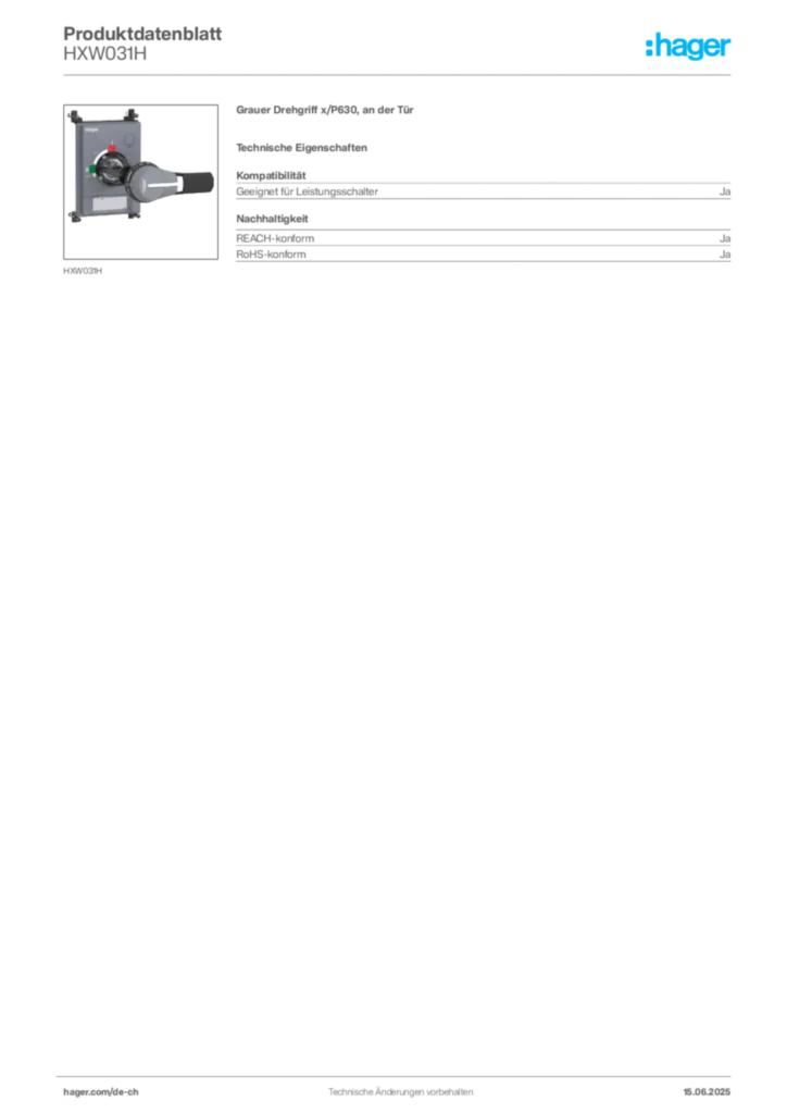 Bild Hager Produktdatenblatt HXW031H | Hager Schweiz