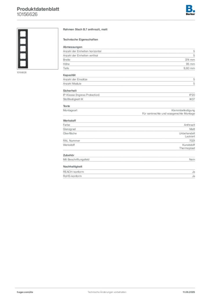 Bild Berker Produktdatenblatt 10156626 | Hager Deutschland