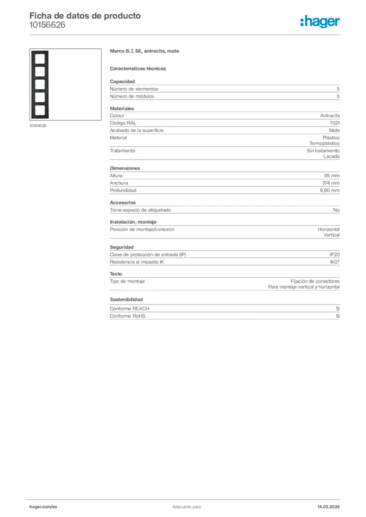 Imagen Hager Ficha de datos de producto 10156626 | Hager España