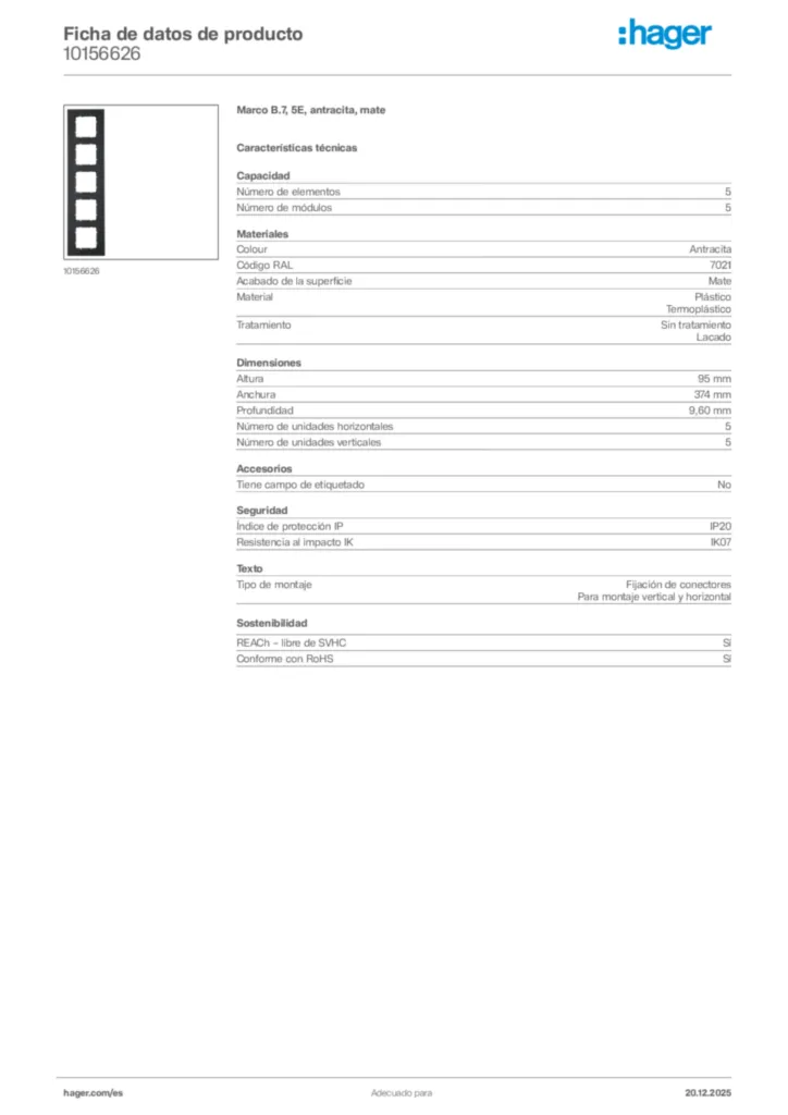 Imagen Hager Ficha de datos de producto 10156626 | Hager España